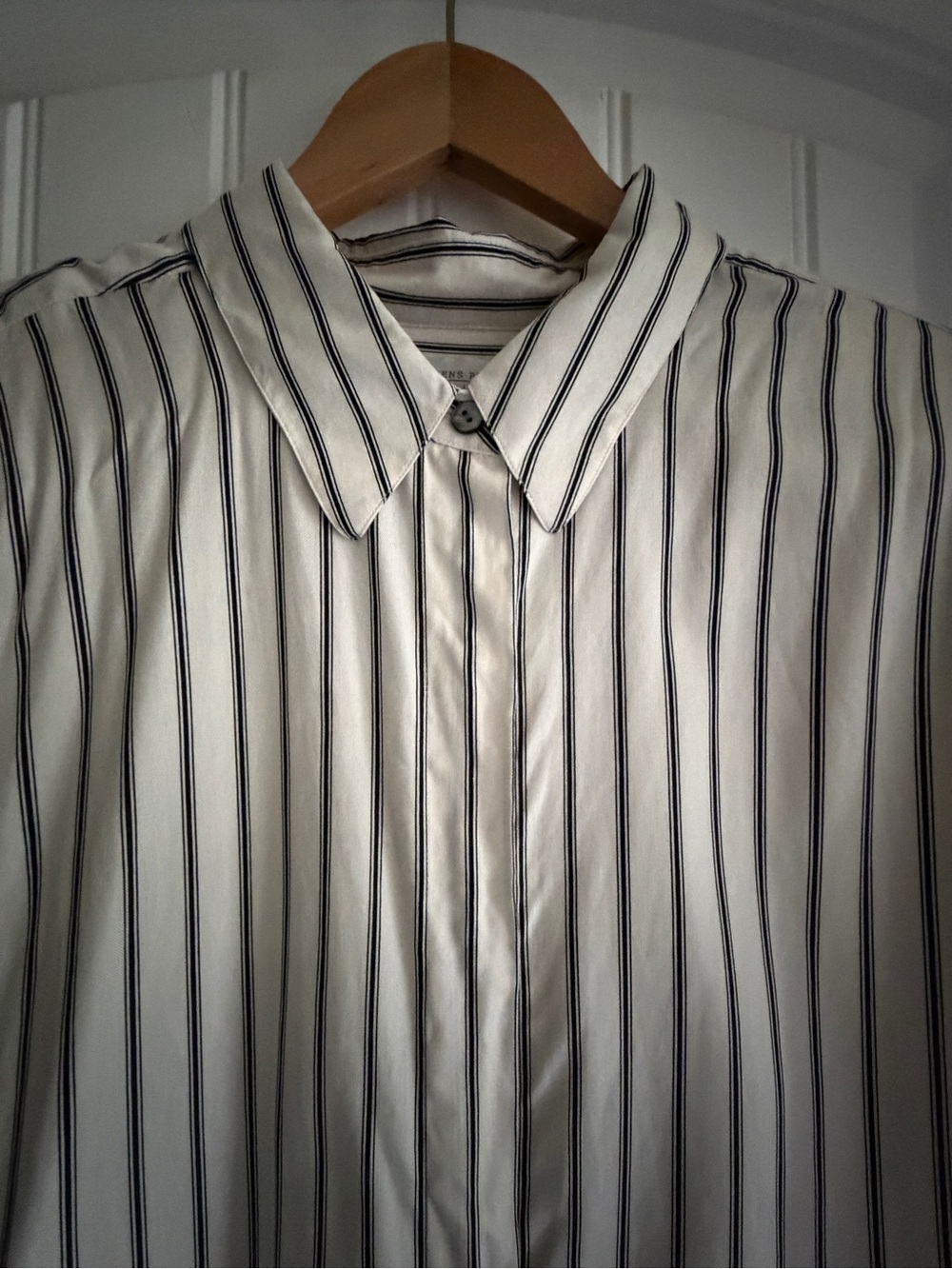 Vintage 90s Pure Silk Pinstripe Blouse Cream Black 14P